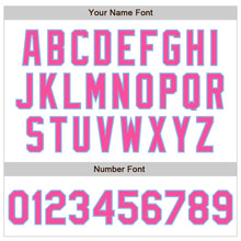 Load image into Gallery viewer, Custom White Pink-Light Blue 3 Colors Arm Shapes Authentic Baseball Jersey

