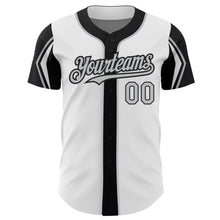 Load image into Gallery viewer, Custom White Gray-Black 3 Colors Arm Shapes Authentic Baseball Jersey
