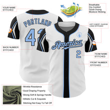 Load image into Gallery viewer, Custom White Light Blue-Black 3 Colors Arm Shapes Authentic Baseball Jersey
