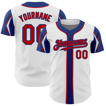 Custom White Red-Royal 3 Colors Arm Shapes Authentic Baseball Jersey