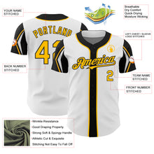 Load image into Gallery viewer, Custom White Gold-Black 3 Colors Arm Shapes Authentic Baseball Jersey
