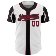 Load image into Gallery viewer, Custom White Crimson-Black 3 Colors Arm Shapes Authentic Baseball Jersey
