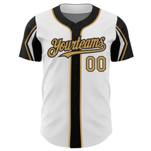 Load image into Gallery viewer, Custom White Old Gold-Black 3 Colors Arm Shapes Authentic Baseball Jersey
