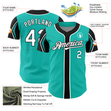 Load image into Gallery viewer, Custom Aqua White-Black 3 Colors Arm Shapes Authentic Baseball Jersey
