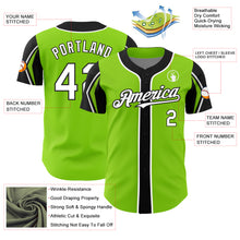 Load image into Gallery viewer, Custom Neon Green White-Black 3 Colors Arm Shapes Authentic Baseball Jersey
