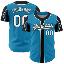 Load image into Gallery viewer, Custom Panther Blue White-Black 3 Colors Arm Shapes Authentic Baseball Jersey
