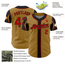 Load image into Gallery viewer, Custom Old Gold Red-Black 3 Colors Arm Shapes Authentic Baseball Jersey
