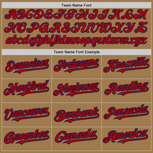 Load image into Gallery viewer, Custom Old Gold Red-Navy 3 Colors Arm Shapes Authentic Baseball Jersey
