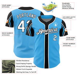 Custom Sky Blue White-Black 3 Colors Arm Shapes Authentic Baseball Jersey