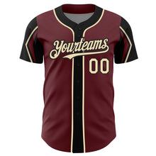 Load image into Gallery viewer, Custom Burgundy City Cream-Black 3 Colors Arm Shapes Authentic Baseball Jersey
