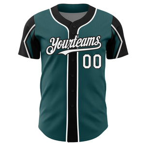 Custom Midnight Green White-Black 3 Colors Arm Shapes Authentic Baseball Jersey