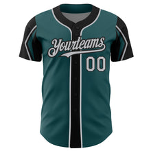 Load image into Gallery viewer, Custom Midnight Green Gray-Black 3 Colors Arm Shapes Authentic Baseball Jersey
