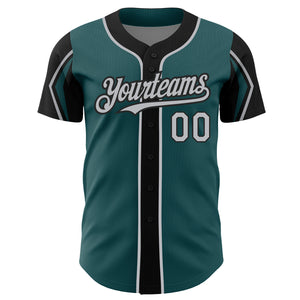 Custom Midnight Green Gray-Black 3 Colors Arm Shapes Authentic Baseball Jersey