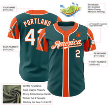 Load image into Gallery viewer, Custom Midnight Green White-Orange 3 Colors Arm Shapes Authentic Baseball Jersey
