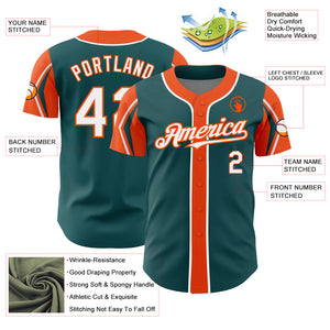 Custom Midnight Green White-Orange 3 Colors Arm Shapes Authentic Baseball Jersey