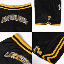 Load image into Gallery viewer, Custom Black Gold-White Authentic Throwback Basketball Shorts
