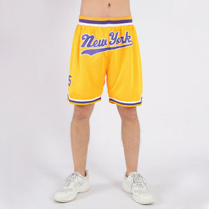 Custom Gold Purple-White Authentic Throwback Basketball Shorts