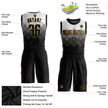 Custom White Black-Old Gold Round Neck Sublimation Basketball Suit Jersey