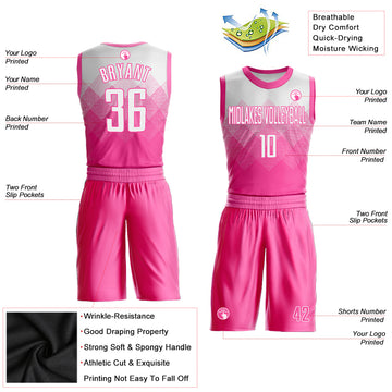 Custom Pink White Round Neck Sublimation Basketball Suit Jersey