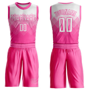 Custom Pink White Round Neck Sublimation Basketball Suit Jersey