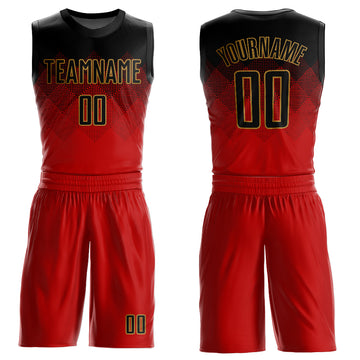 Custom Red Black-Old Gold Round Neck Sublimation Basketball Suit Jersey