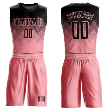 Custom Medium Pink Black Round Neck Sublimation Basketball Suit Jersey