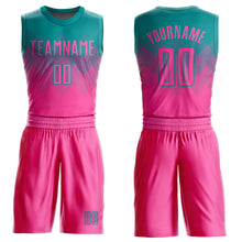 Load image into Gallery viewer, Custom Teal Pink Round Neck Sublimation Basketball Suit Jersey
