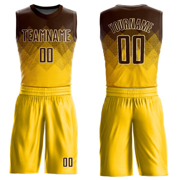 Custom Yellow Brown-Cream Round Neck Sublimation Basketball Suit Jersey
