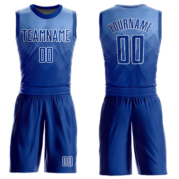 Custom Light Blue Royal-White Round Neck Sublimation Basketball Suit Jersey