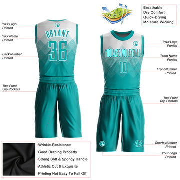 Custom White Aqua Round Neck Sublimation Basketball Suit Jersey