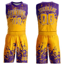 Load image into Gallery viewer, Custom Gold White-Purple Round Neck Sublimation Basketball Suit Jersey
