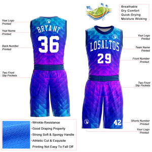 Custom Royal White Light Blue-Hot Pink Round Neck Sublimation Basketball Suit Jersey