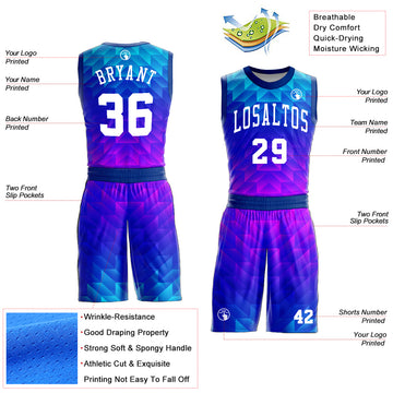 Custom Royal White Light Blue-Hot Pink Round Neck Sublimation Basketball Suit Jersey