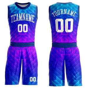 Custom Royal White Light Blue-Hot Pink Round Neck Sublimation Basketball Suit Jersey