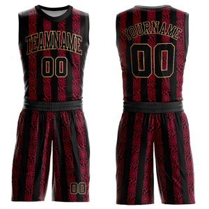 Custom Red Black-Old Gold Round Neck Sublimation Basketball Suit Jersey