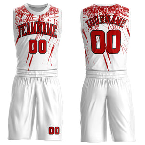 Custom White Red=Black Round Neck Sublimation Basketball Suit Jersey