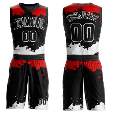 Custom Black Red-White Round Neck Sublimation Basketball Suit Jersey