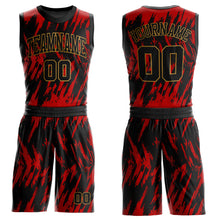 Load image into Gallery viewer, Custom Red Black-Old Gold Round Neck Sublimation Basketball Suit Jersey
