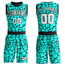 Load image into Gallery viewer, Custom Aqua White-Black Round Neck Sublimation Basketball Suit Jersey
