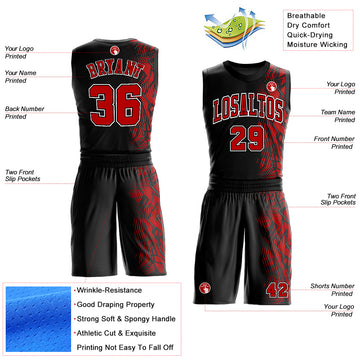 Custom Black Red-White Round Neck Sublimation Basketball Suit Jersey