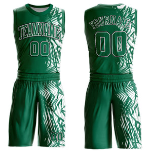 Custom Kelly Green Black-White Round Neck Sublimation Basketball Suit Jersey