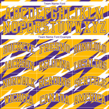 Load image into Gallery viewer, Custom Gold Purple-White Round Neck Sublimation Basketball Suit Jersey
