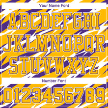 Load image into Gallery viewer, Custom Gold Purple-White Round Neck Sublimation Basketball Suit Jersey
