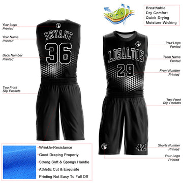 Custom Black White Round Neck Sublimation Basketball Suit Jersey