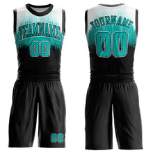 Load image into Gallery viewer, Custom Black Aqua-White Round Neck Sublimation Basketball Suit Jersey
