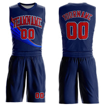 Load image into Gallery viewer, Custom Navy Red-White Round Neck Sublimation Basketball Suit Jersey

