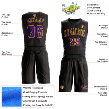 Custom Black Purple-Gold Round Neck Sublimation Basketball Suit Jersey