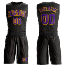 Load image into Gallery viewer, Custom Black Purple-Gold Round Neck Sublimation Basketball Suit Jersey
