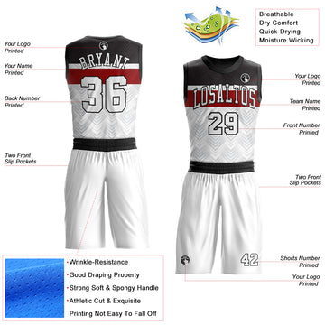 Custom White Black-Red Round Neck Sublimation Basketball Suit Jersey