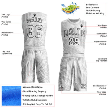 Custom Gray White-Black Round Neck Sublimation Basketball Suit Jersey